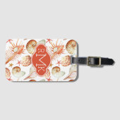 Koraal met een patroon voor schelpen en krabben |  bagagelabel (Voorkant (horizontaal))