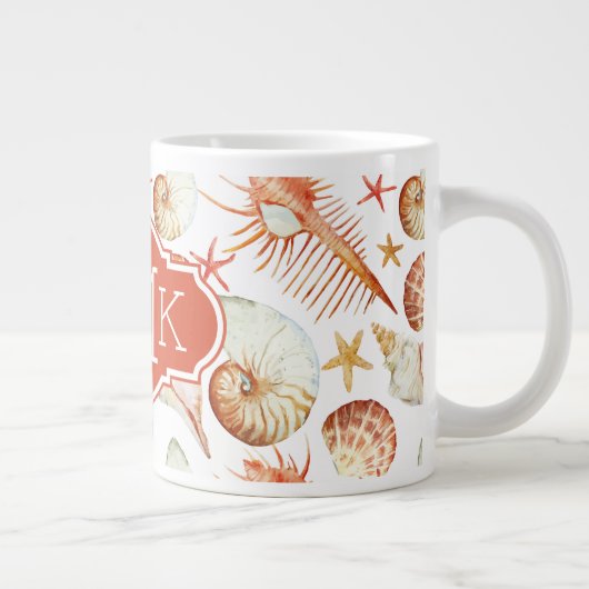 Koraal met een patroon voor schelpen en krabben | grote koffiekop (Rechts)