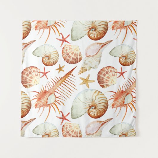 Koraal met een patroon voor schelpen en krabben wandkleed (Voorkant)