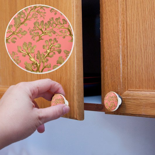 Koraal met Gouden Zeewier Keramische Knop