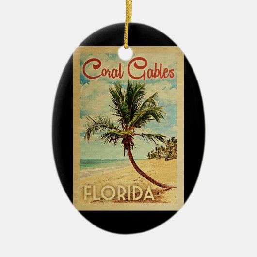 Koraal met palmboom Vintage Travel Keramisch Ornament (Voorkant)