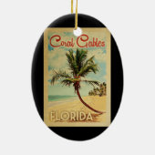Koraal met palmboom Vintage Travel Keramisch Ornament (Achterkant)