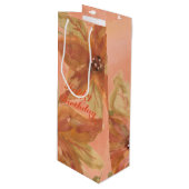 Koraal met perzikbloem wijn cadeautas (Voorkant Gekanteld)