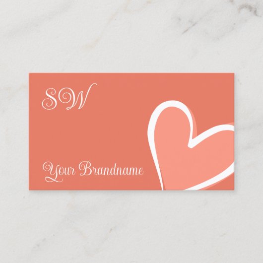 Koraal met prachtige roze hartslag en monogram Cut Visitekaartje (Voorkant)