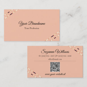 Koraal met roze gouden lijnen en QR-code elegant Visitekaartje
