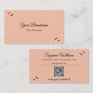 Koraal met roze gouden lijnen en QR-code elegant Visitekaartje