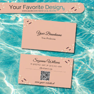 Koraal met roze gouden lijnen en QR-code elegant Visitekaartje