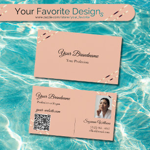 Koraal met roze gouden lijnen foto en QR-code Visitekaartje