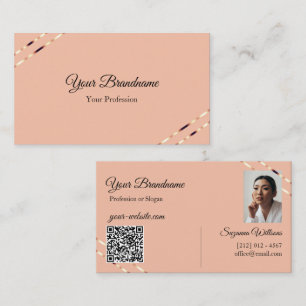 Koraal met roze gouden lijnen foto en QR-code Visitekaartje