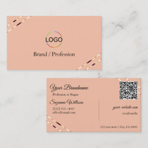 Koraal met roze gouden lijnen Logo en QR-code klas Visitekaartje