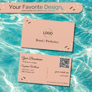 Koraal met roze gouden lijnen Logo en QR-code klas Visitekaartje