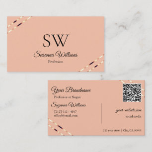 Koraal met roze gouden lijnen Monogram QR-code Visitekaartje