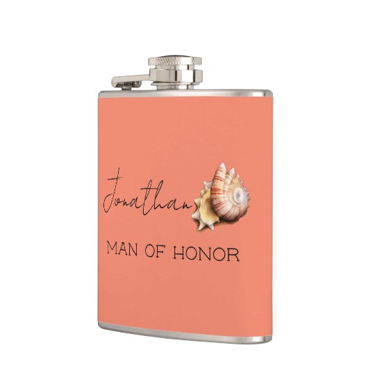 Koraal met schelp gepersonaliseerde man van eer fl heupfles (Links)