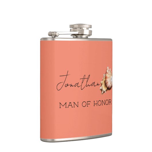 Koraal met schelp gepersonaliseerde man van eer fl heupfles (Rechts)