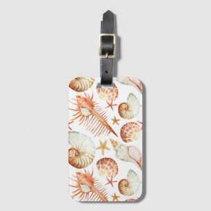 Koraal met schelpen en krabbetpatroon bagagelabel