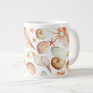 Koraal met schelpen en krabbetpatroon grote koffiekop