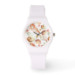 Koraal met schelpen en krabbetpatroon horloge