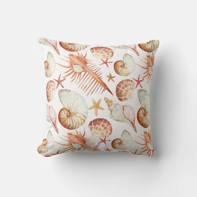Koraal met schelpen en krabbetpatroon kussen (Voorkant)