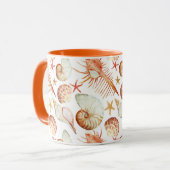 Koraal met schelpen en krabbetpatroon mok (Voorkant links)