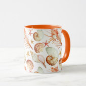 Koraal met schelpen en krabbetpatroon mok (Voorkant rechts)