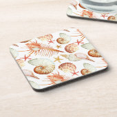 Koraal met schelpen en krabbetpatroon onderzetter (Linkerzijde)