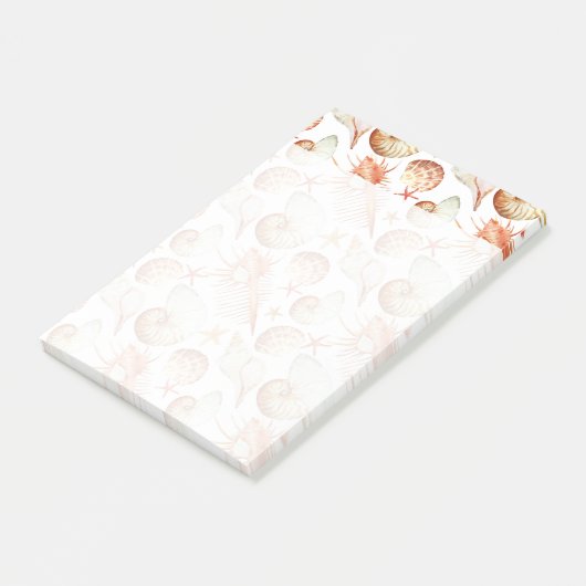 Koraal met schelpen en krabbetpatroon post-it® notes (Schuin)