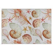 Koraal met schelpen en krabbetpatroon snijplank (Voorkant)