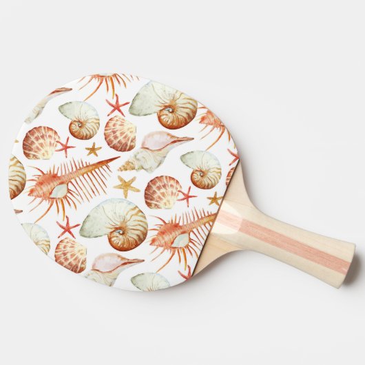Koraal met schelpen en krabbetpatroon tafeltennisbatje (Zijkant)