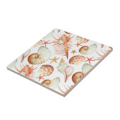 Koraal met schelpen en krabbetpatroon tegeltje (Zijkant)
