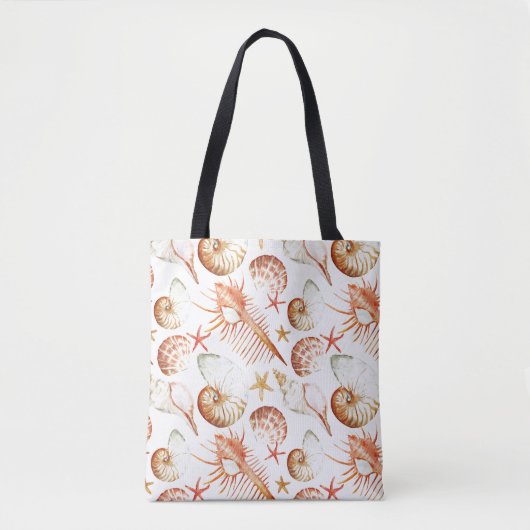 Koraal met schelpen en krabbetpatroon tote bag (Voorkant)