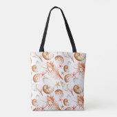 Koraal met schelpen en krabbetpatroon tote bag (Achterkant)