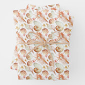 Koraal met schelpen & krabben patroon inpakpapier vel (In situ)