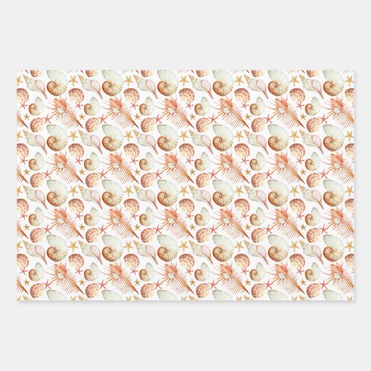 Koraal met schelpen & krabben patroon inpakpapier vel (Voorkant)