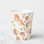 Koraal met schelpen & krabben patroon papieren bekers (Links)