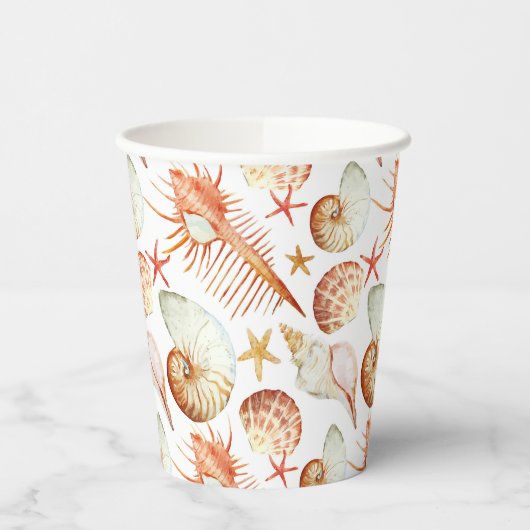 Koraal met schelpen & krabben patroon papieren bekers (Links)