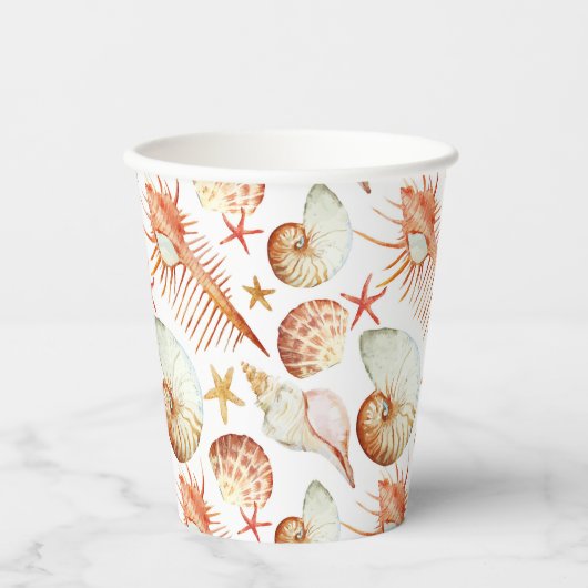 Koraal met schelpen & krabben patroon papieren bekers (Voorkant)