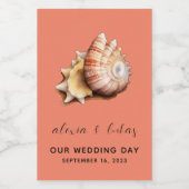 Koraal met Shell "Onze trouwdag" Mini Wijn Etiket (Enkel label)