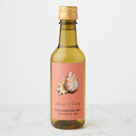 Koraal met Shell "Onze trouwdag" Mini Wijn Etiket