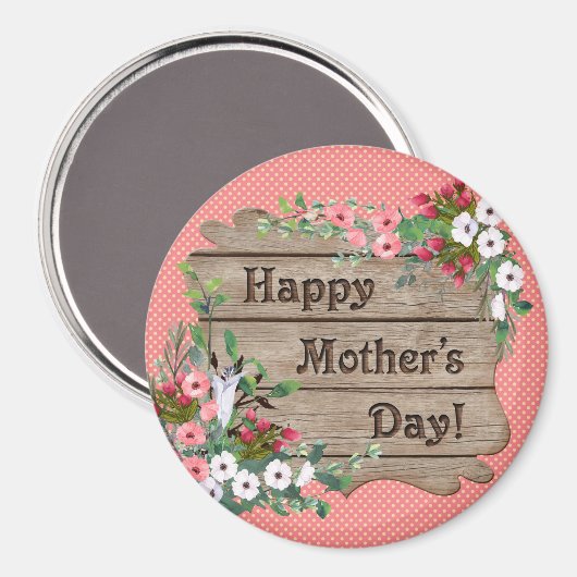 Koraal met witte Stippen Floral Moederdag Magneet (Voorkant / Achterkant)