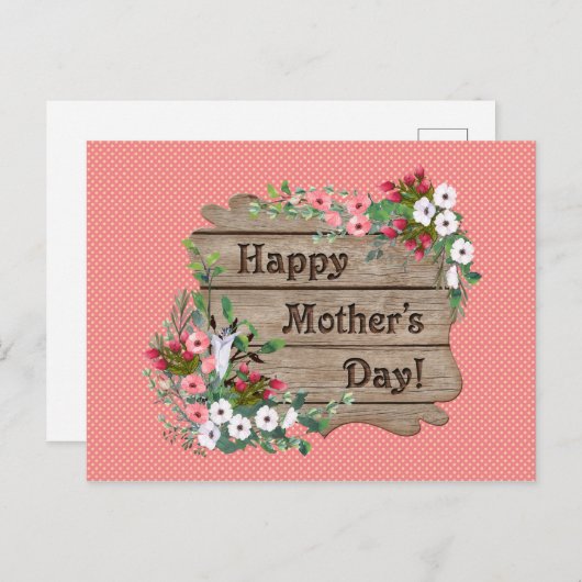 Koraal met witte Stippen | Moederdag bloemen Feestdagenkaart (Voorkant / Achterkant)