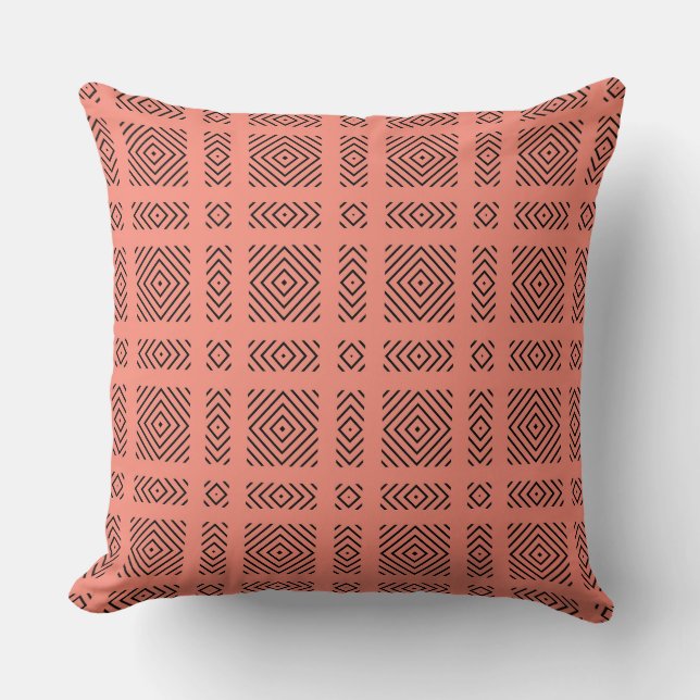 Koraal met zwart geometrisch patroon kussen (Voorkant)