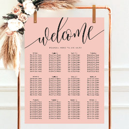 Koraal Minimalistisch Script Trouwzaalstoelenkaart Poster