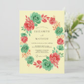 Koraal Mint Bloemenslinger Bruiloft Kaart (Staand voorkant)