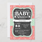 Koraal Mint Chalkboard Floral Baby shower Invite Kaart (Voorkant)