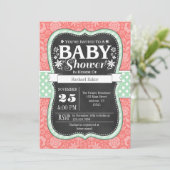 Koraal Mint Chalkboard Floral Baby shower Invite Kaart (Staand voorkant)