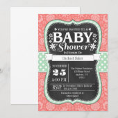 Koraal Mint Chalkboard Floral Baby shower Invite Kaart (Voorkant / Achterkant)