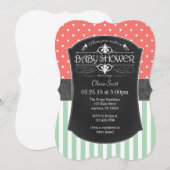 Koraal Mint Chalkboard Stripes Baby shower Invite Kaart (Voorkant / Achterkant)