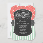 Koraal Mint Chalkboard Stripes Baby shower Invite Kaart (Voorkant)