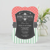 Koraal Mint Chalkboard Stripes Baby shower Invite Kaart (Staand voorkant)