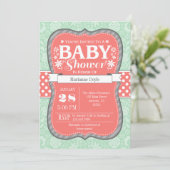 Koraal Mint Gray Floral Flower Baby shower Invite Kaart (Staand voorkant)